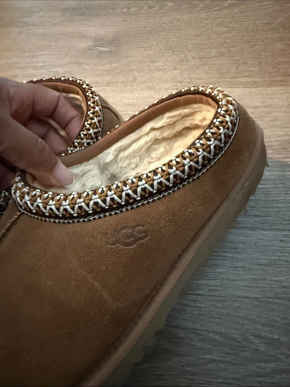 UGG Kids Chestnut Suede Slip-On Moccasins with Shearling Collar